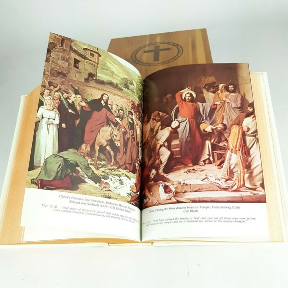 Holy Bible Book White Leather Wooden Pine Box Case - Picture 7 of 8